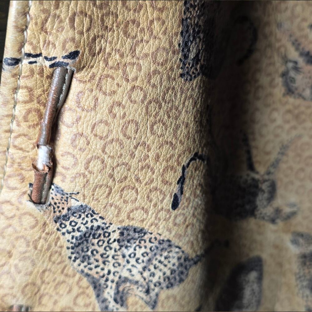 RARE Vintage 80s Carlos Falchi Running Cheetah Print Leather Drawstring Bag - Picture 6 of 16